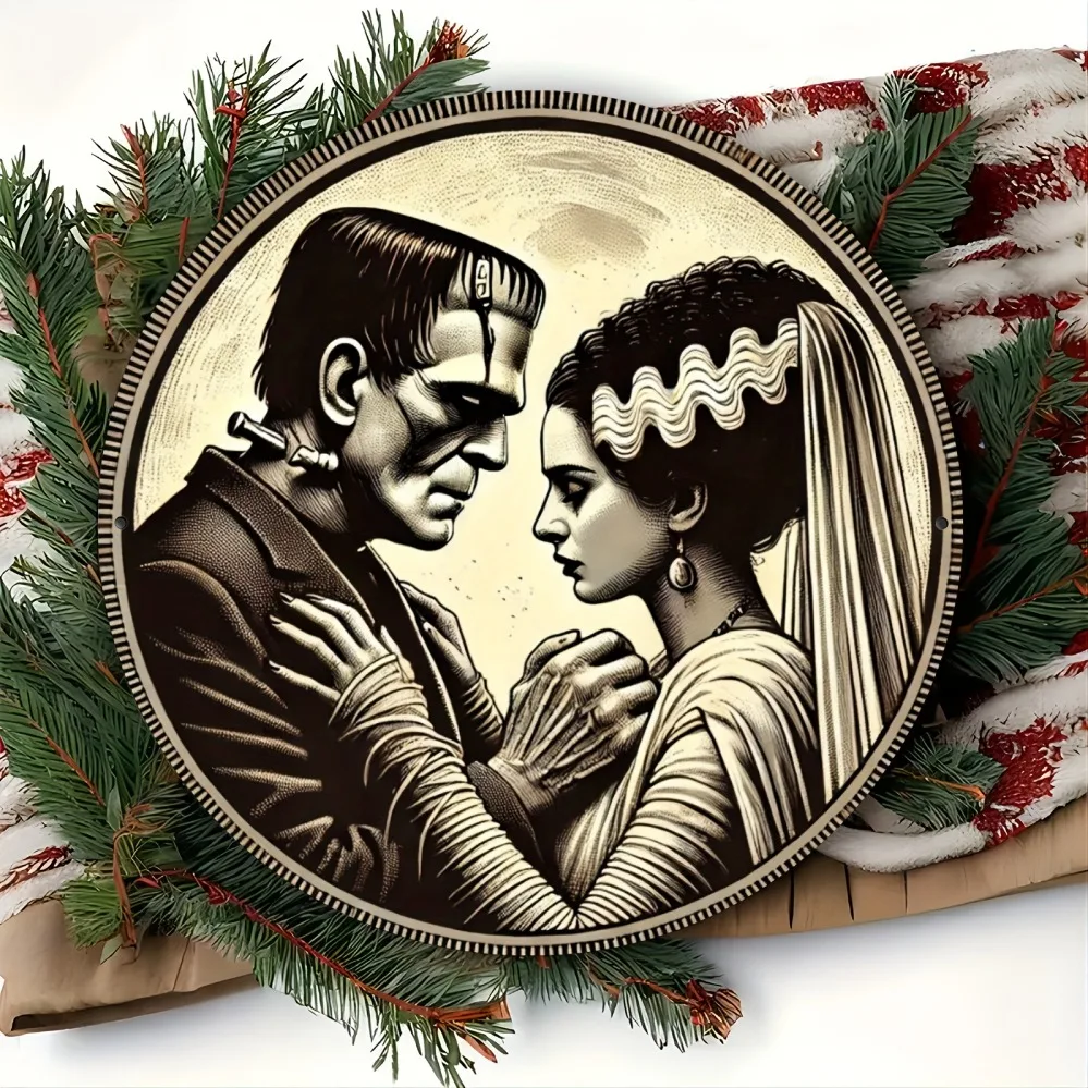 فن حائط من الألومنيوم للهالوين من Frankenstein & His Bride - ديكور مثالي للمنازل والمكاتب والحانات والمقاهي #5