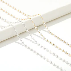 2 Meter Stainless Steel White 3mm Imitation Pearl Chains for DIY Necklace Making Jewelry Findings Bracelet Supplies Body Chains