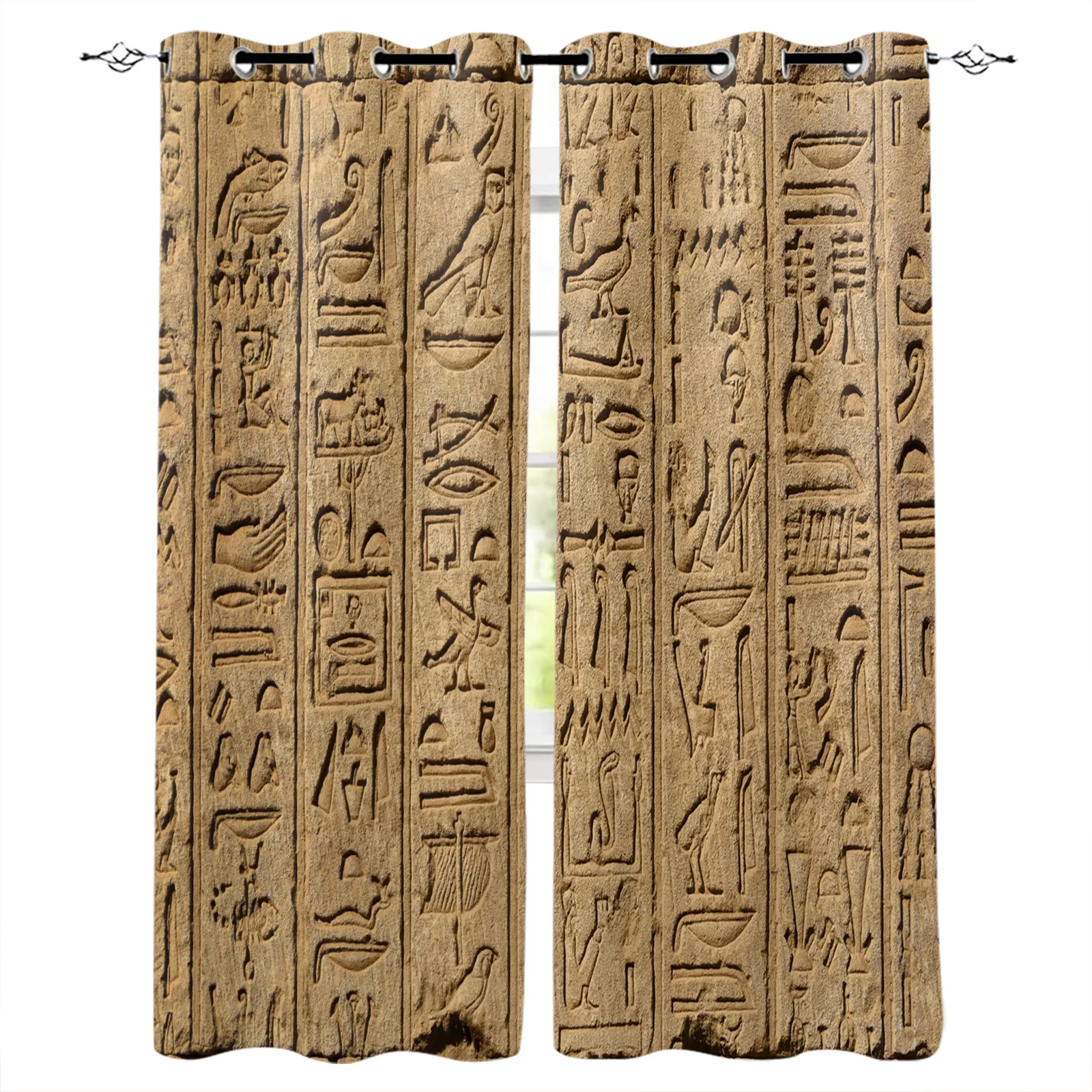 

Egyptian Temple Wall Carving Ancient Blackout Curtains Window Curtains for Bedroom Living Room Decor Window Treatments