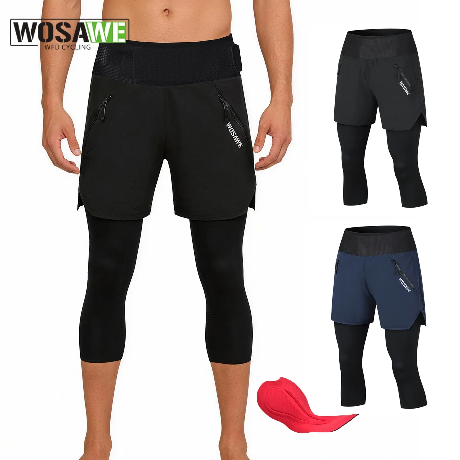 

WOSAWE Men Tight Cycling Sport 2 In 1 Pants Summer Elastic Quick-dry Compression Workout Training Exercise Running Sports Shorts