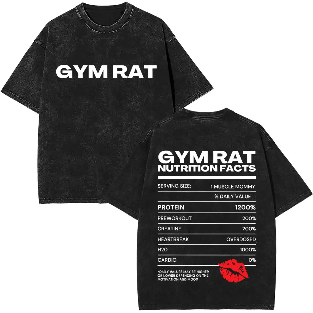 Hot Sale Gym Rat Funny Pump Cover Washed T-shirt Men Women Fitness Humor Style T-shirts Unisex Casual Cotton Vintage T Shirts