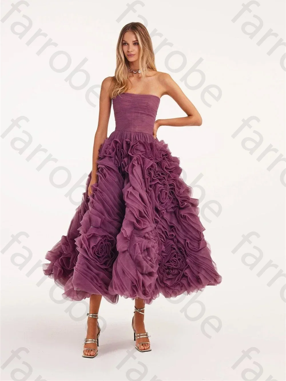 Customized Prom Dresses Fashion Strapless Ball Gown Pink Tiered Party Prom Gowns Gala Fold Chiffon Occasion Evening Dress Women