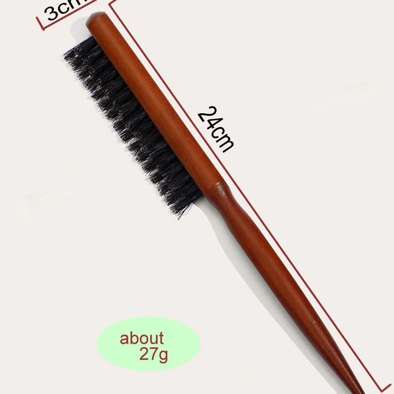 Boar Bristle Teasing Brush Comb with Rat Tail for Hair Sectioning for Edge Control, Backcombing, Smoothing, Styling Hair Tool