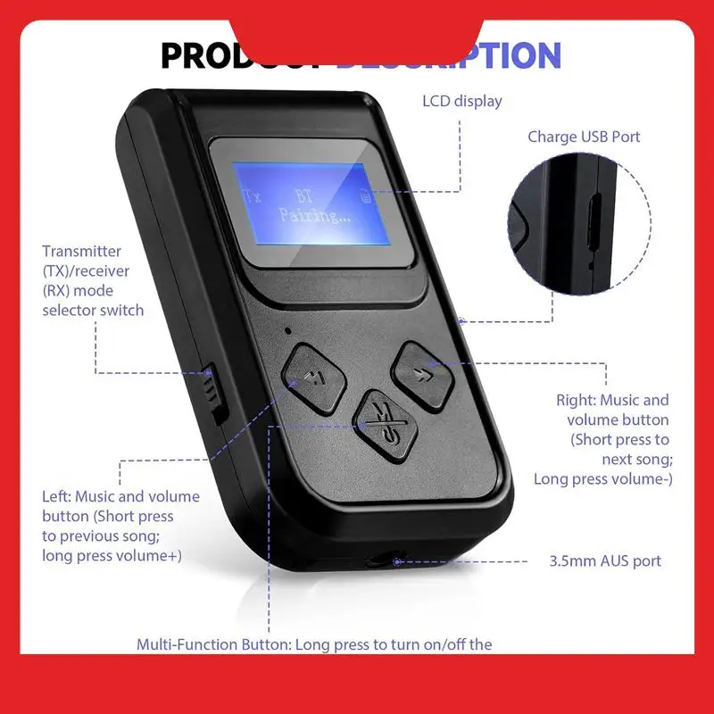 2 PCS 4 In 1 In Flight Bluetooth Transmitter Receiver Low Latency Wireless Bluetooth Audio Adapter For Car Stereo System