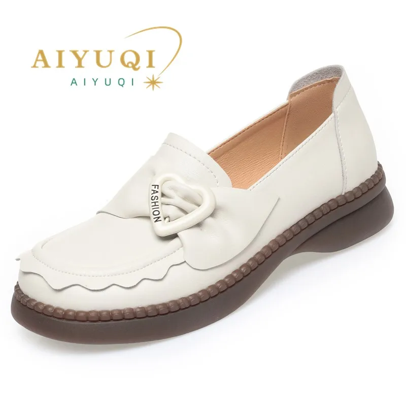 AIYUQI, mocasines para mujer, primavera 20224, nuevo, talla grande 41 42 43, zapatos de cuña para mujer, zapatos de cuero genuino para mamá para mujer