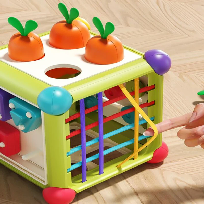 6 In1 Baby Activity Cube Montessori Educational Toy Stacking Blocks Puzzles 6 12 Months Infant Shape Sorter Sensory Traning Toys