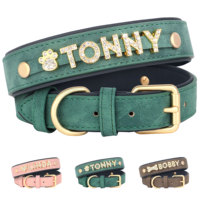 Personalized Soft Dog Collar PU Leather Puppy Cat ID Collars Free Rhinestone Charm Dog Accessory For Small Medium Dogs Chihuahua