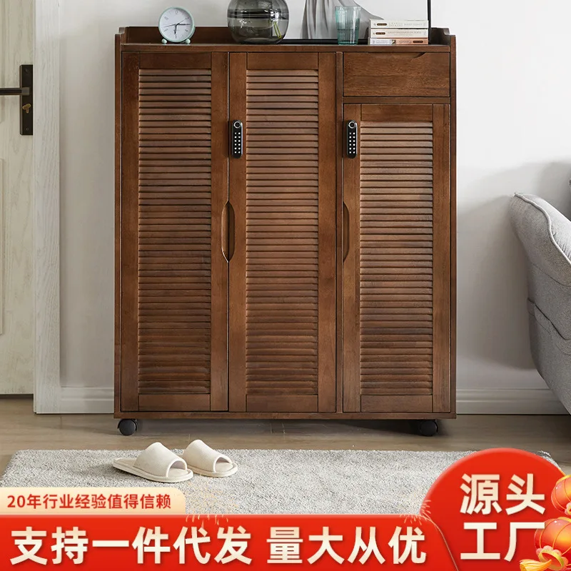 Locked shoe cabinet Solid wood pulley Movable multi-layer cabinet Household porch cabin et Door breathable staircase shoe cabine