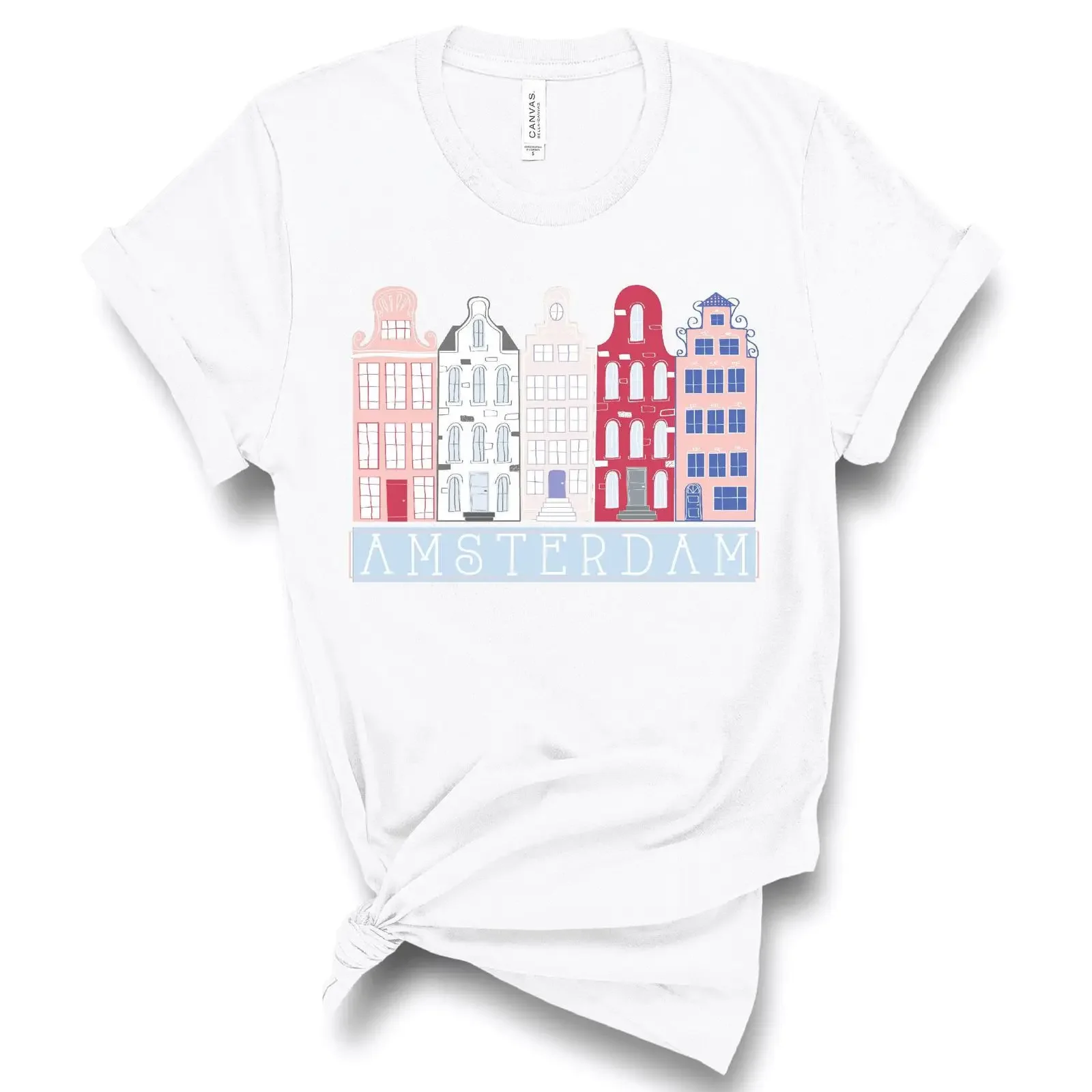 Amsterdam Dutch Houses T shirt Netherlands City Travel Souvenir Casual For Lover vintage Washed homme Versatile Stretched