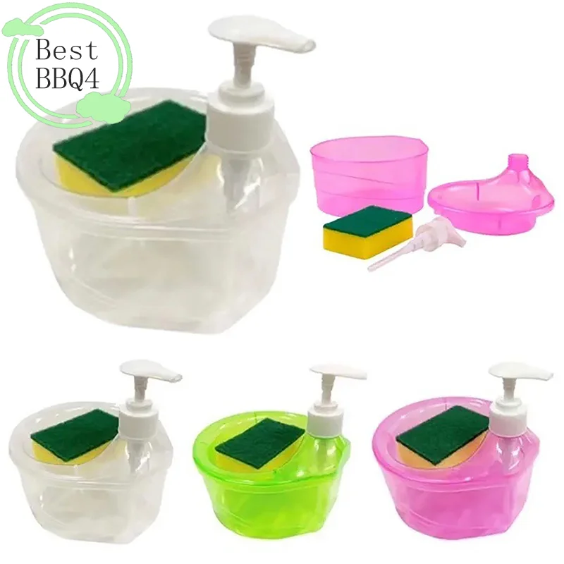 

(BBQ4)Soap Dispenser and Scrubber Holder Multifunctional Dishwashing Container 1000ml Manual Sink Dish Washing Soap Dispenser