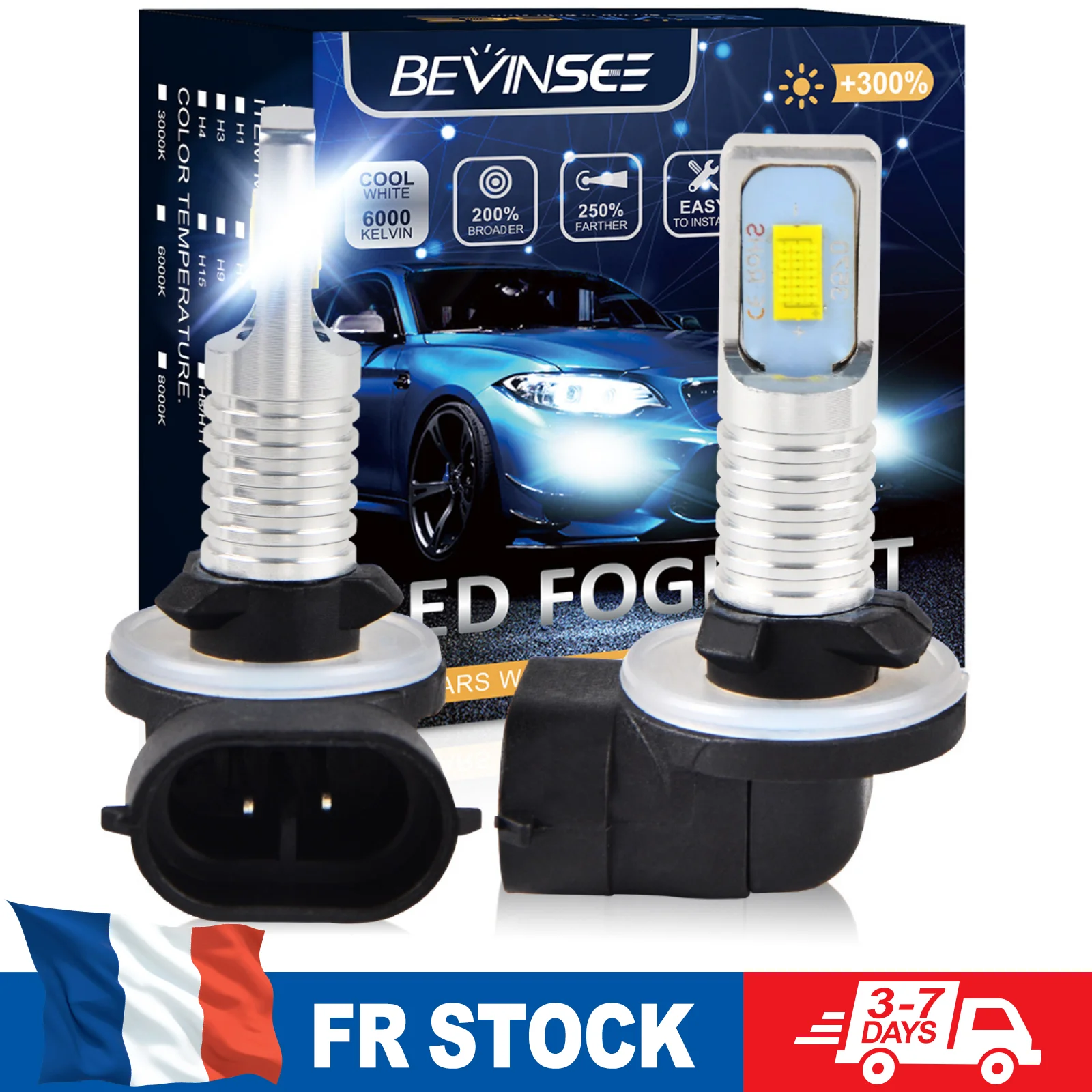 (EU-Lager) BEVINSEE 881 LED Auto-Nebelscheinwerfer H27 Auto-Nebellampen 1:1 Halogen-Größe Lüfterlos Kabellos Plug&Play 6500K Weiß 12V