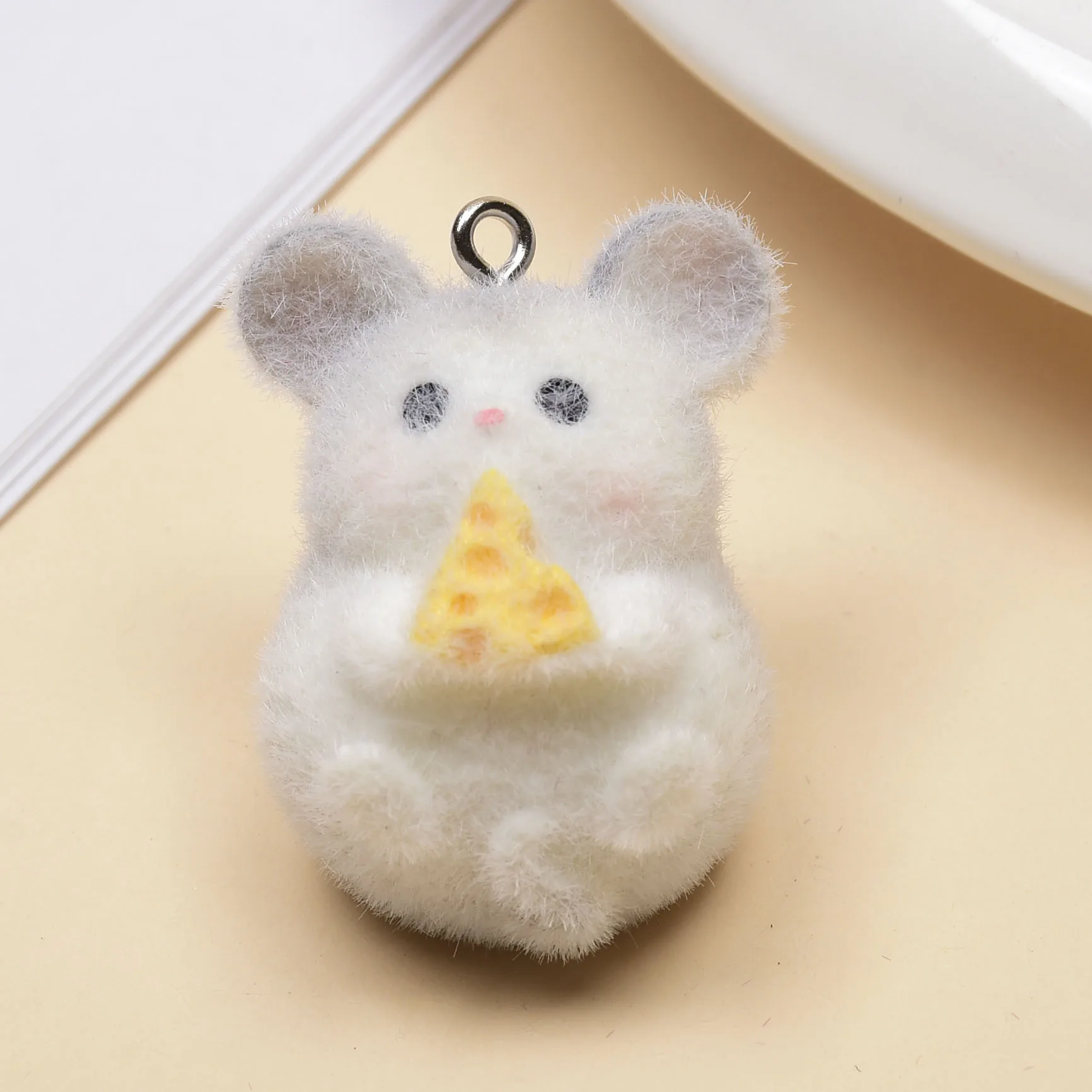20pcs 3D Resin Flocking Melon Seeds Cheese Mouse Charms Animal Pendant for Earrings Keychain Making DIY Jewelry Accessories