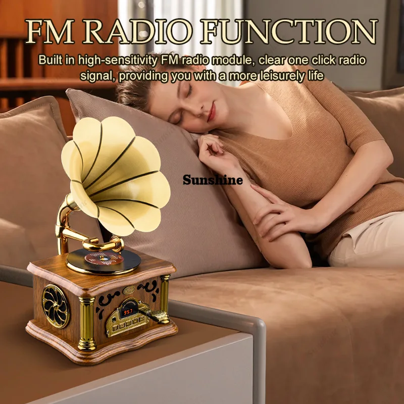 Retro Phonograph Wireless Bluetooth Speakers All-in-one Player Indoor Audio Ornaments Vinyl Record Player Entertainment Gifts