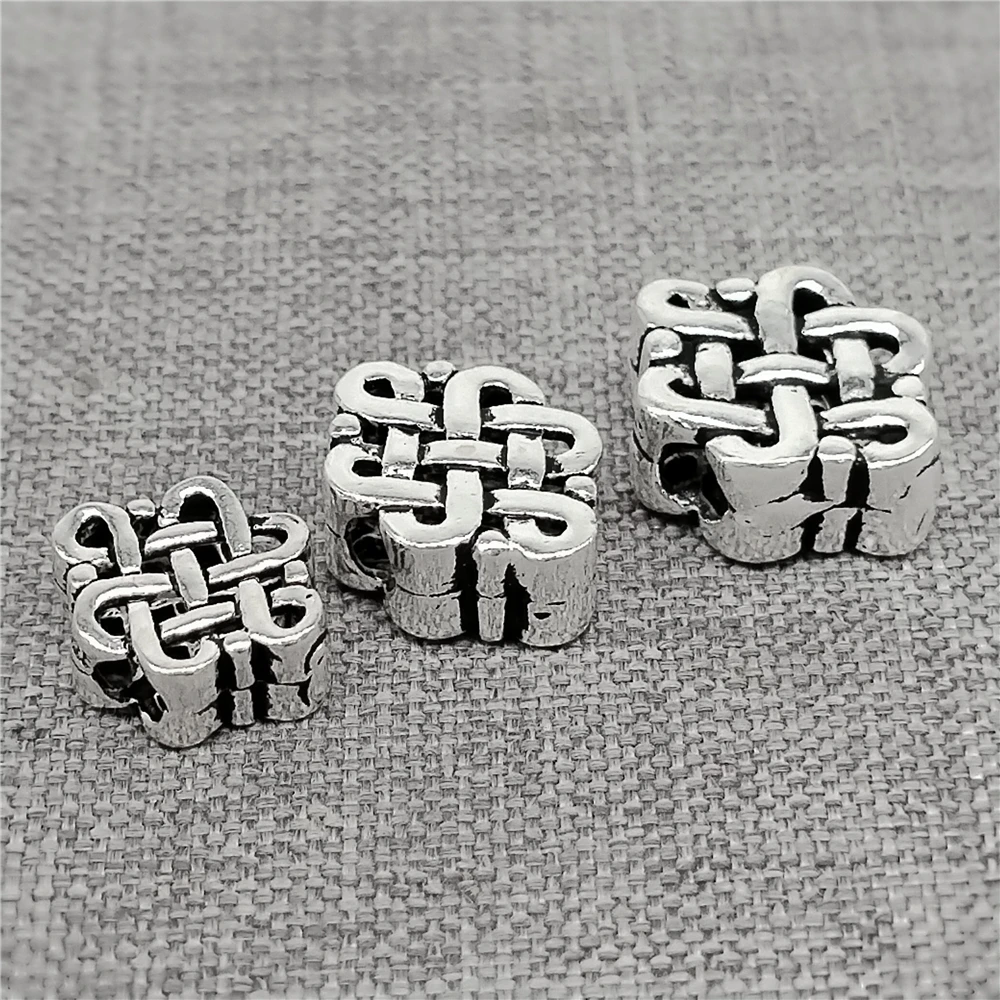 

Бусины из стерлингового серебра 925 пробы с оксидированным узлом 3D, двусторонние для браслета и ожерелья