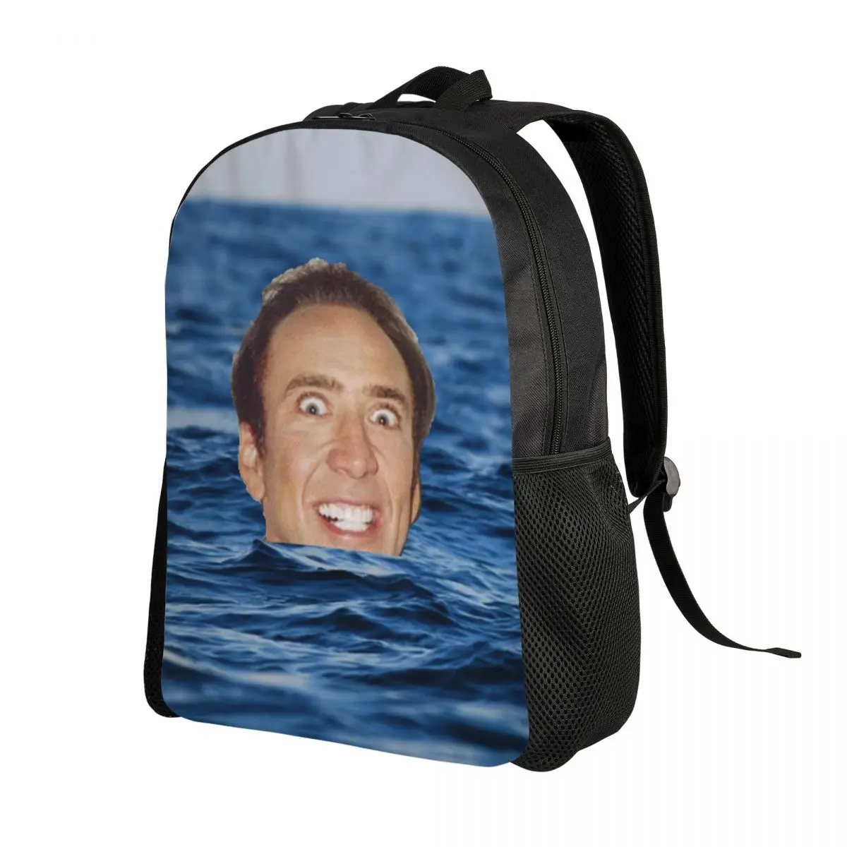 Custom Nicolas Cage In Sea Travel Backpack Women Men School Laptop Bookbag Funny Meme College Student Daypack Bags