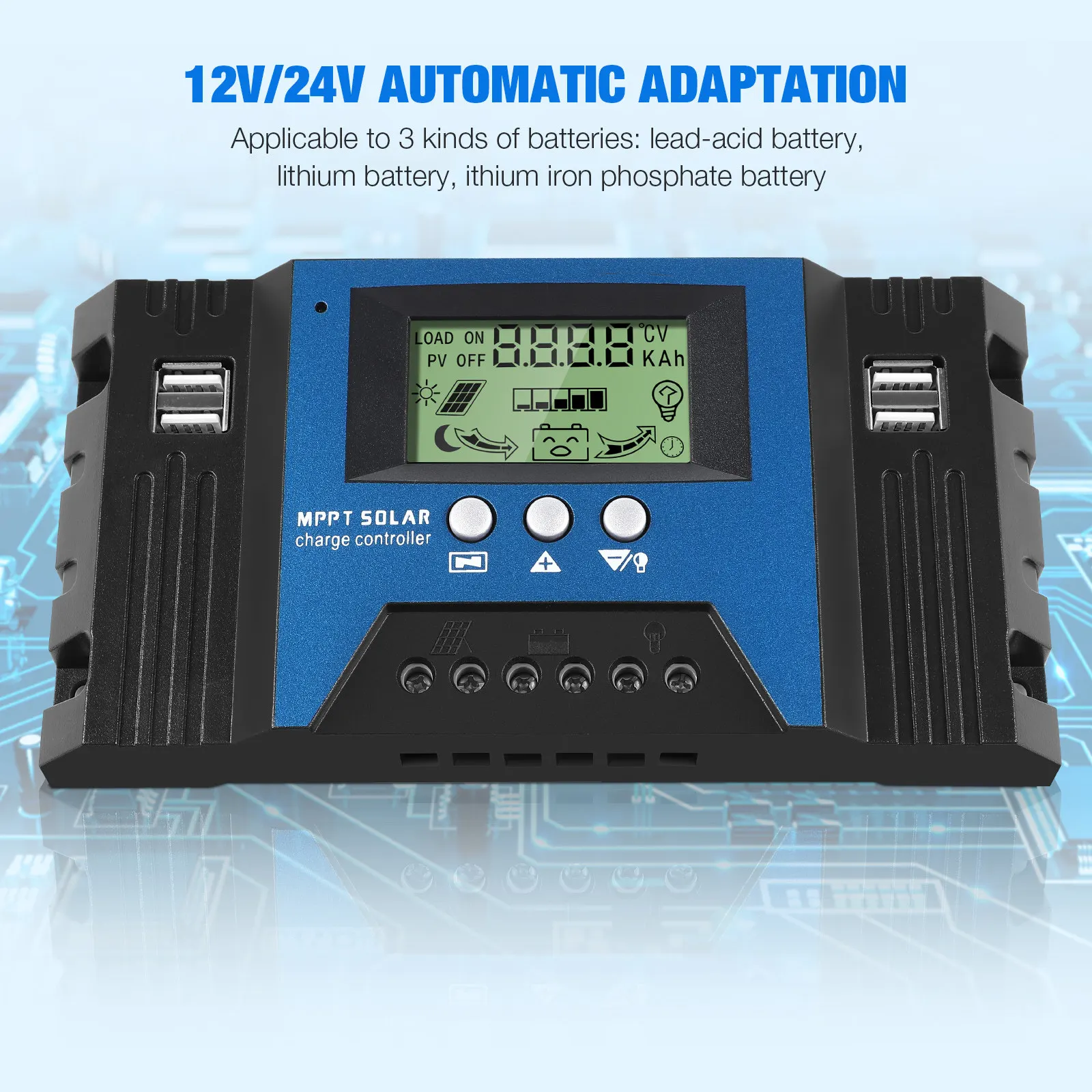 Solar Charge Controller Mppt 12V 24V 100A Industrial Chip High Efficiency Auto Solar Panel Controller LCD Display Protection