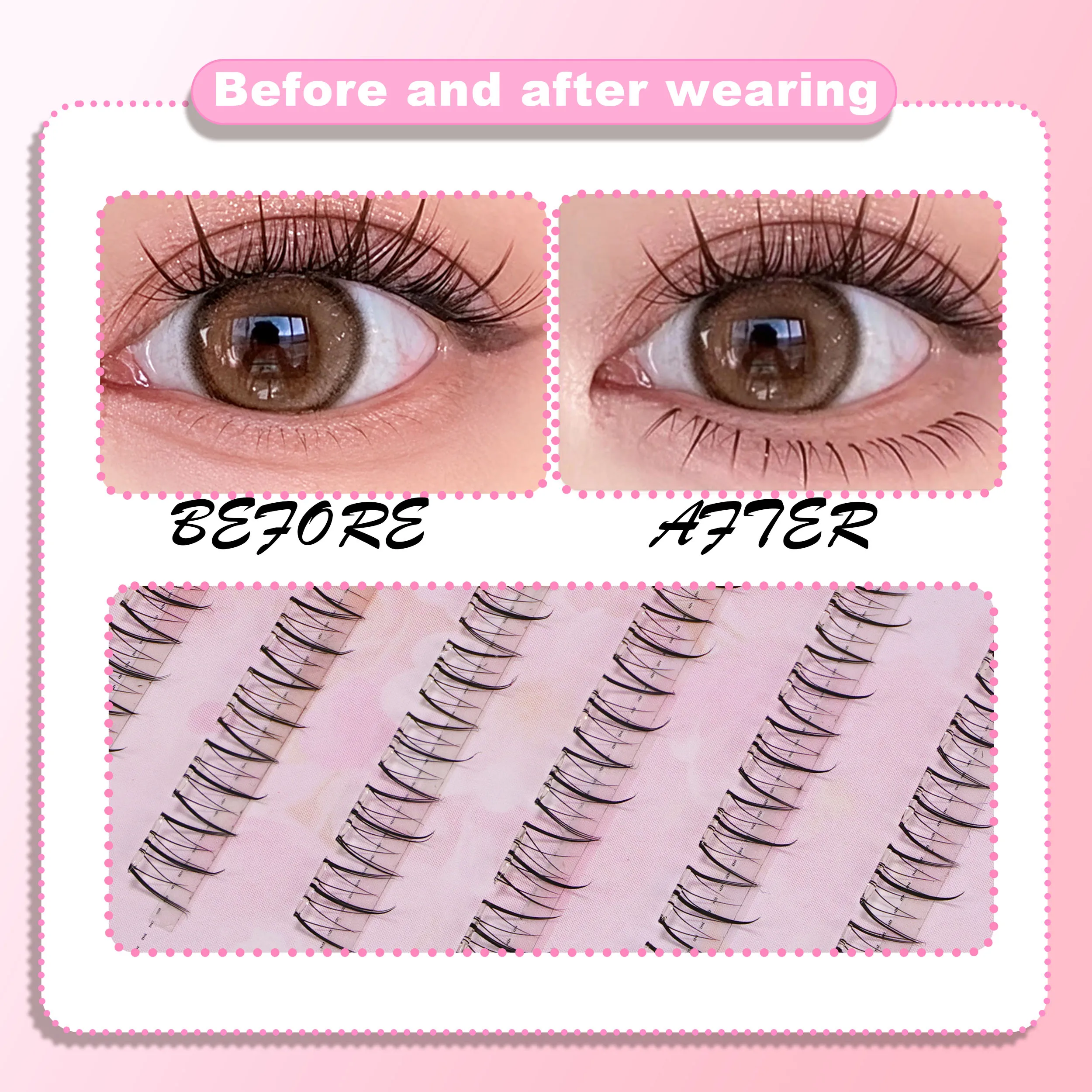 New Self-adhesive Lower False Eyelashes 36 Cluster Stemless Natural Look Bottom Individual C-Curl Extension DIY Makeup Lashes