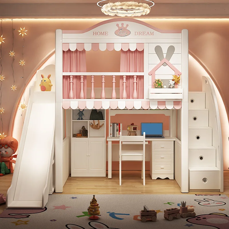 Princess castle mother and child bed children go to bed under table with desk wardrobe integrated top and bottom