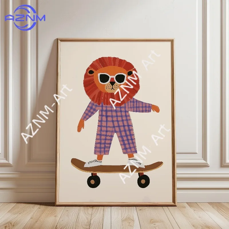 1PC Funny Animal Skateboarding Poster Trendy Goose Duck Dog Skate Canvas Painting Wall Art for Baby Nursery Room Home Decor view 3