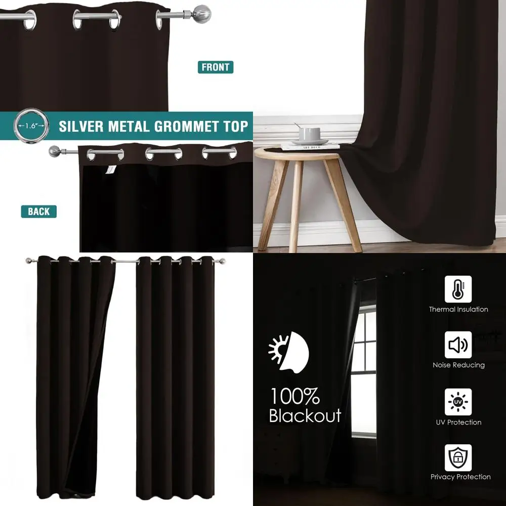 

Thick 2-Layer Blackout Curtains with Grommet, 52x120 Brown, for Bedroom Thermal Insulation