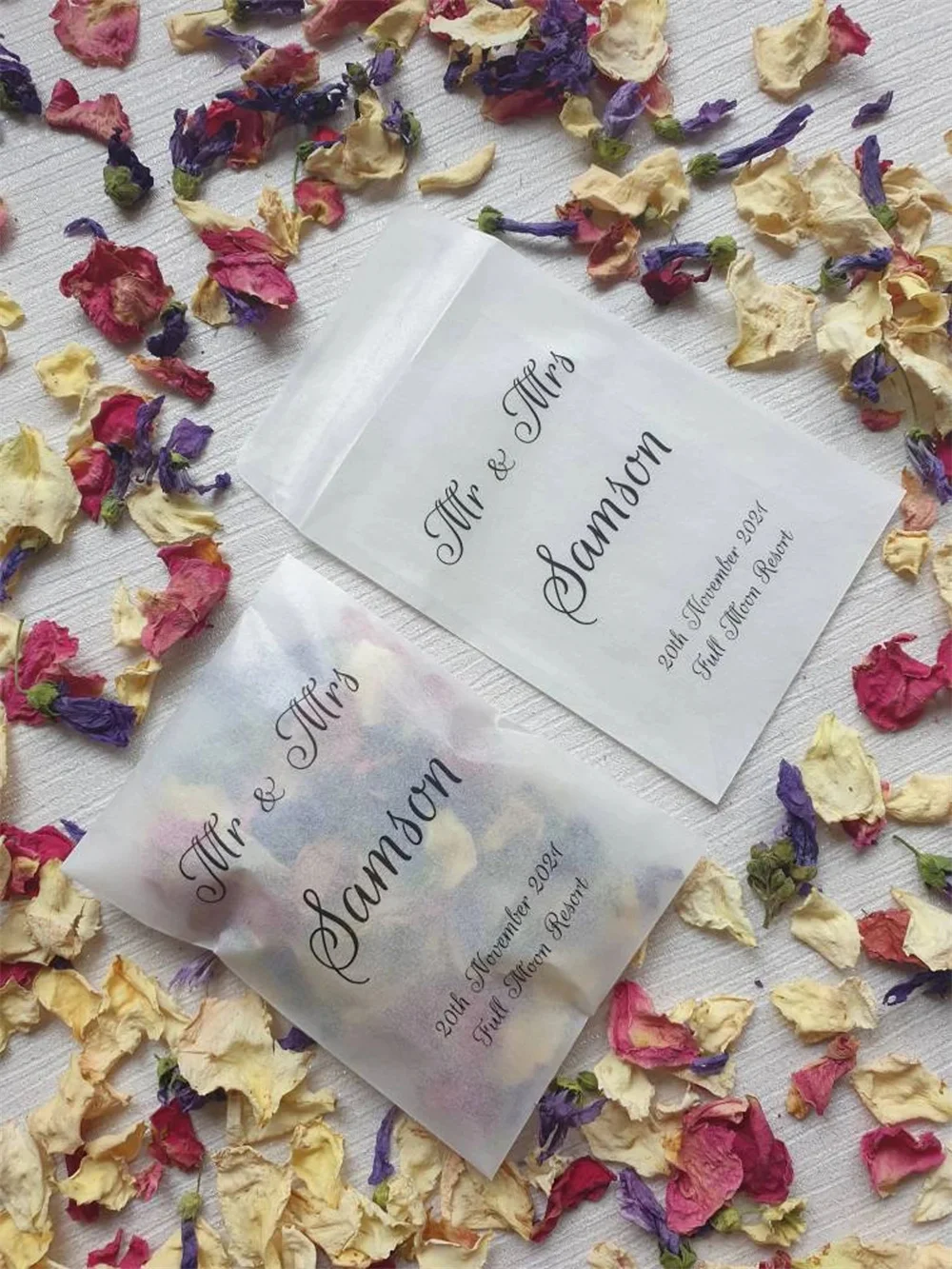 

25PCS Biodegradable Confetti. Personalised Printed Pre filled packets. Wedding confetti. Petal confetti. Confetti Packets