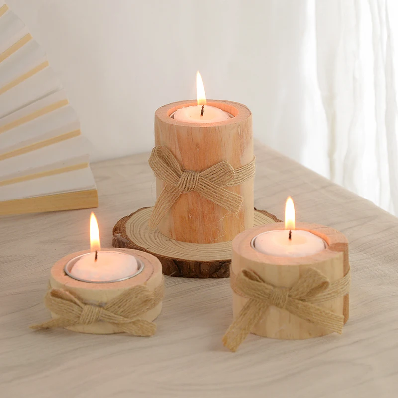 1Pcs Creative Wooden Candlestick Succulent Plants Pot Tray Candle Holder Table Desktop Decor Rustic Home Wedding Birthday Decors