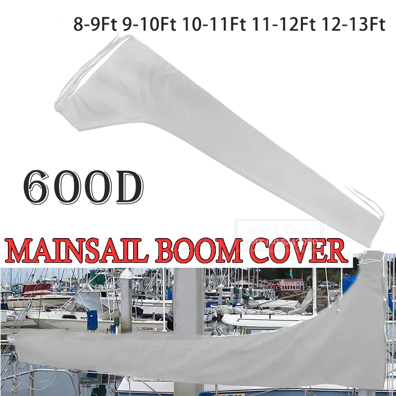 600D Boat Mainsail Boom Cover Waterproof Anti UV Windproof Sunshade Sail Anti Scratch Dustproof Cover For 8ft 9ft 10ft 11ft 12ft