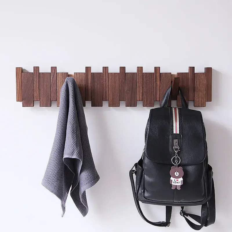 Perchero de nogal negro montado en la pared, ganchos de madera maciza para ropa, pasillo, puerta de entrada, decoración del hogar, Perchero de