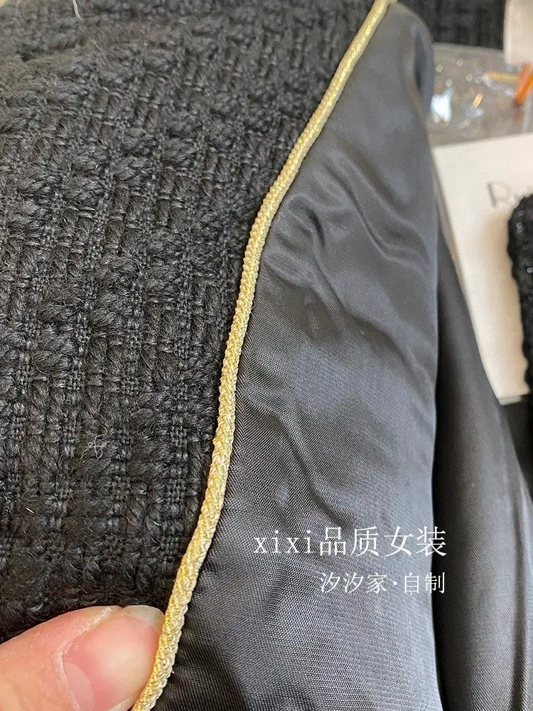New Black jacket with high-end temperament and exquisite weaving with wool short top coat