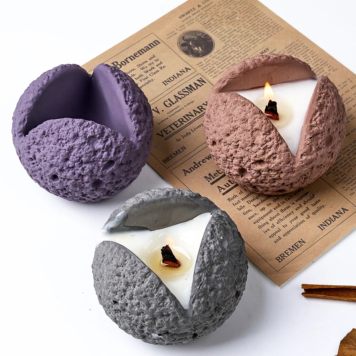 3D Meteorite Spherical Petal Mold DIY Plaster Concrete Candle Holder Candle Cup Candlestick Storage Jar Candle Cup Silicone Mold