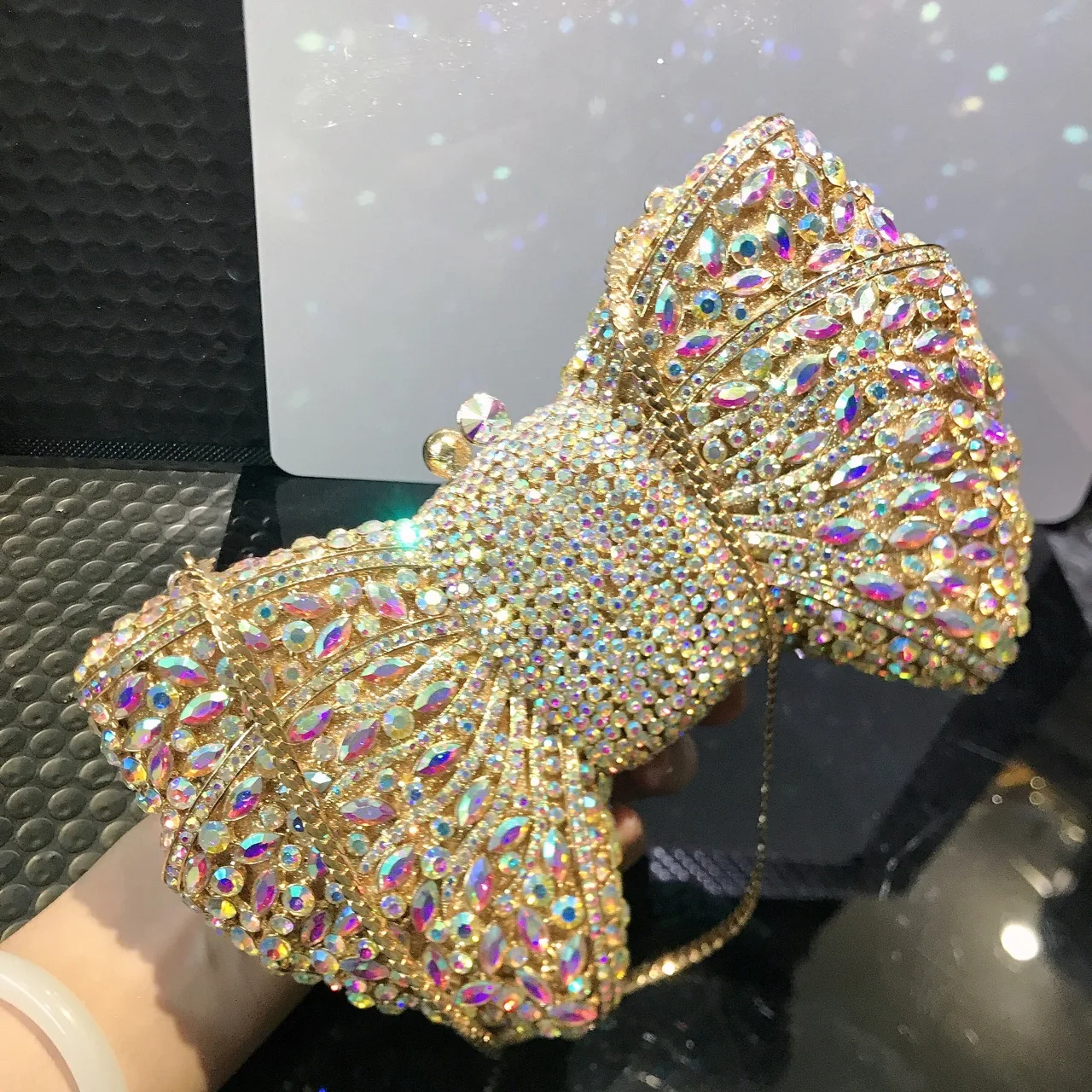 NEW Women Luxury Bowknot Shaped Evening Bag Sparkling Rhinestones Handbag for Evening Banquet Wedding Party Female Shoulder Bags