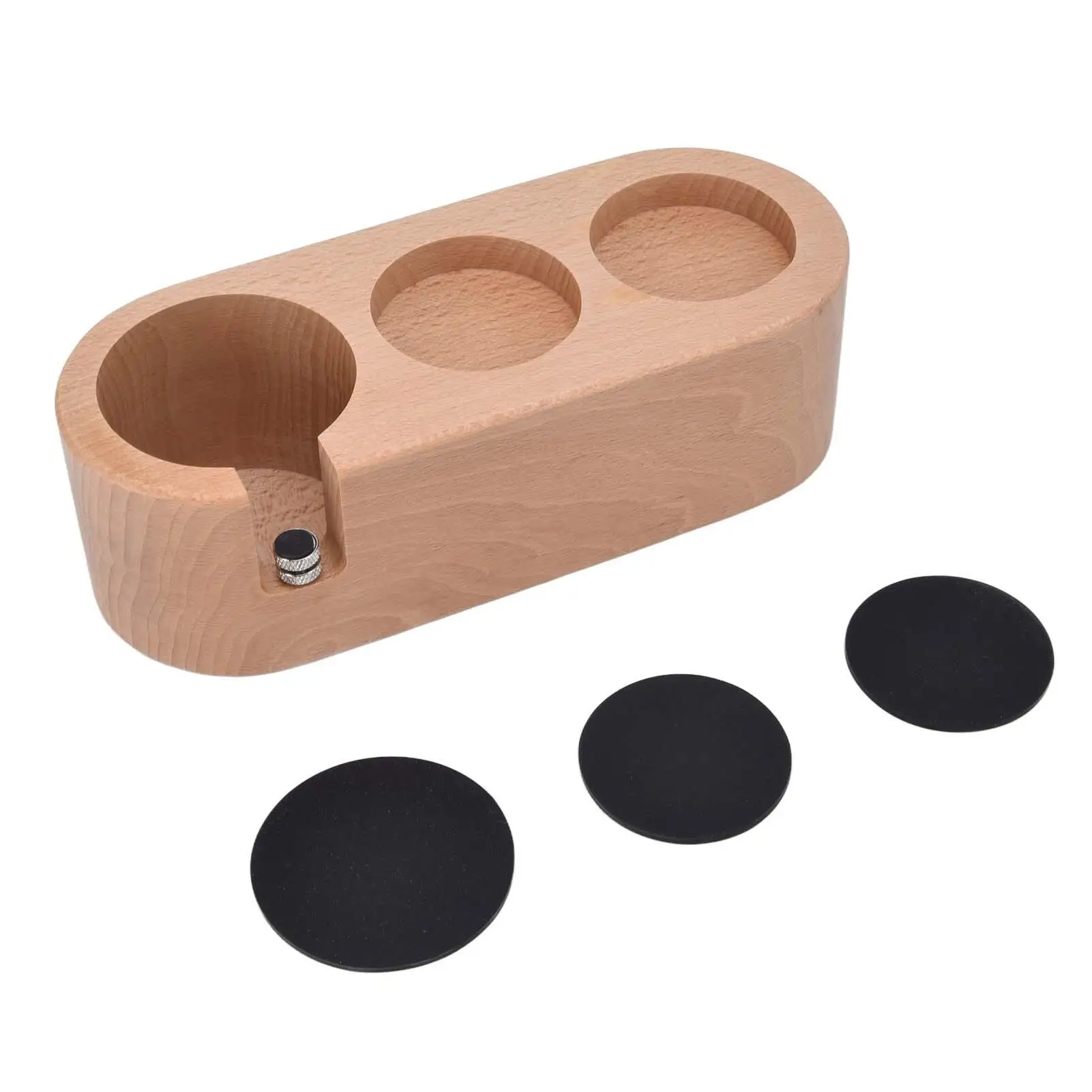 

58mm Coffee Filter Tamper Holder - Eco-Friendly Wooden Stand with 3 Holes, Anti-Slip Mat for baristas