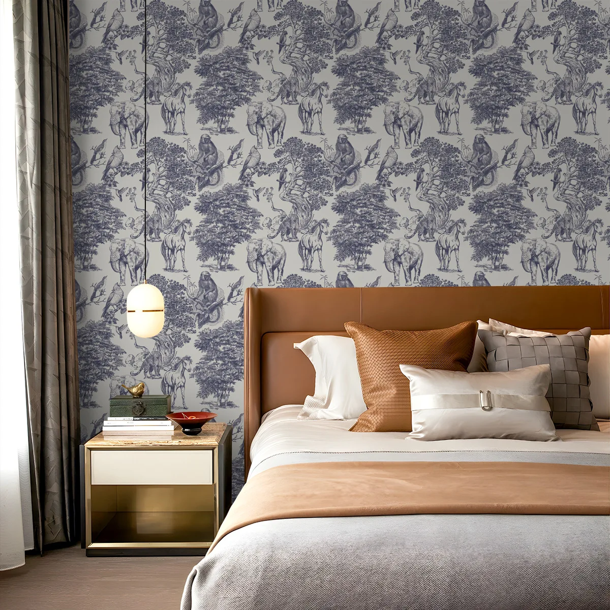 Tropical Animals Wallpaper Peel and Stick  Waterproof Horse/Elephant/Bird Self Adhesive Contact Paper for Cabinet Room Walls