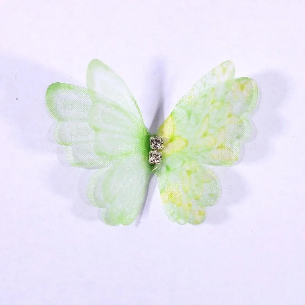 50Pcs 3D Organza Fabric Butterfly Appliques Colorful Translucent Simulation Mesh Butterfly Patch Double-layer