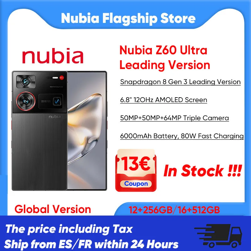 ZTE Nubia Z60 Ultra Leading Version Smartphone 5G Snapdragon 8 Gen 3 Leading Version 6.8\'\' 120Hz AMOLED Screen 80W Fast Charging 64MP Camera NFC