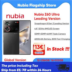 ZTE Nubia Z60 Ultra Leading Version Smartphone 5G Snapdragon 8 Gen 3 Leading Version 6.8'' 120Hz AMOLED Screen 80W Fast Charging 64MP Camera NFC