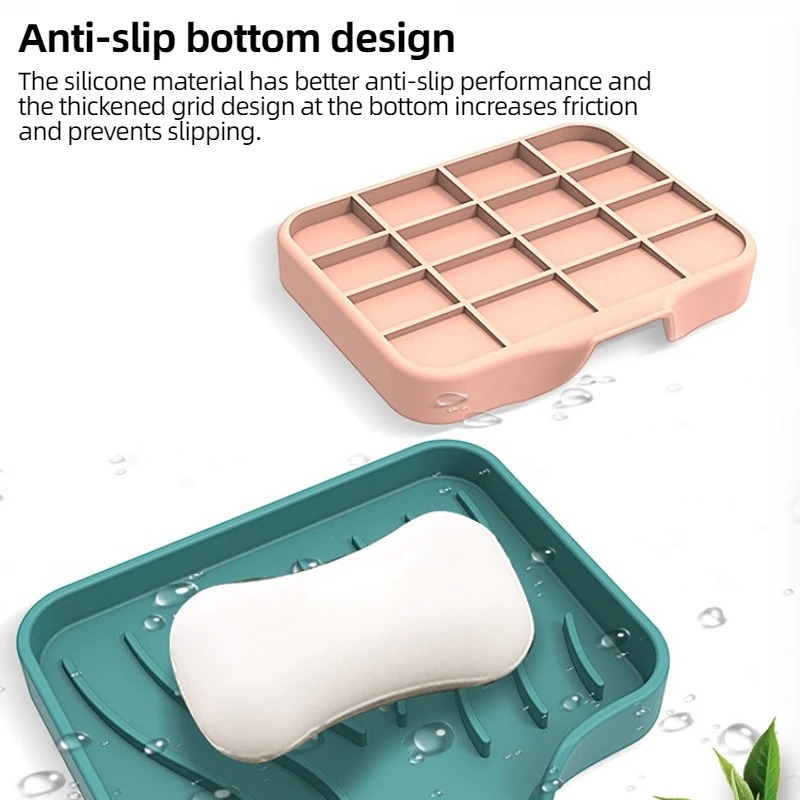 Silicone Soap Tray Self-Draining Soap Pad Multifunctional No-Punch Sink Tray Storage Rack for Bathroom and Kitchen Supplies