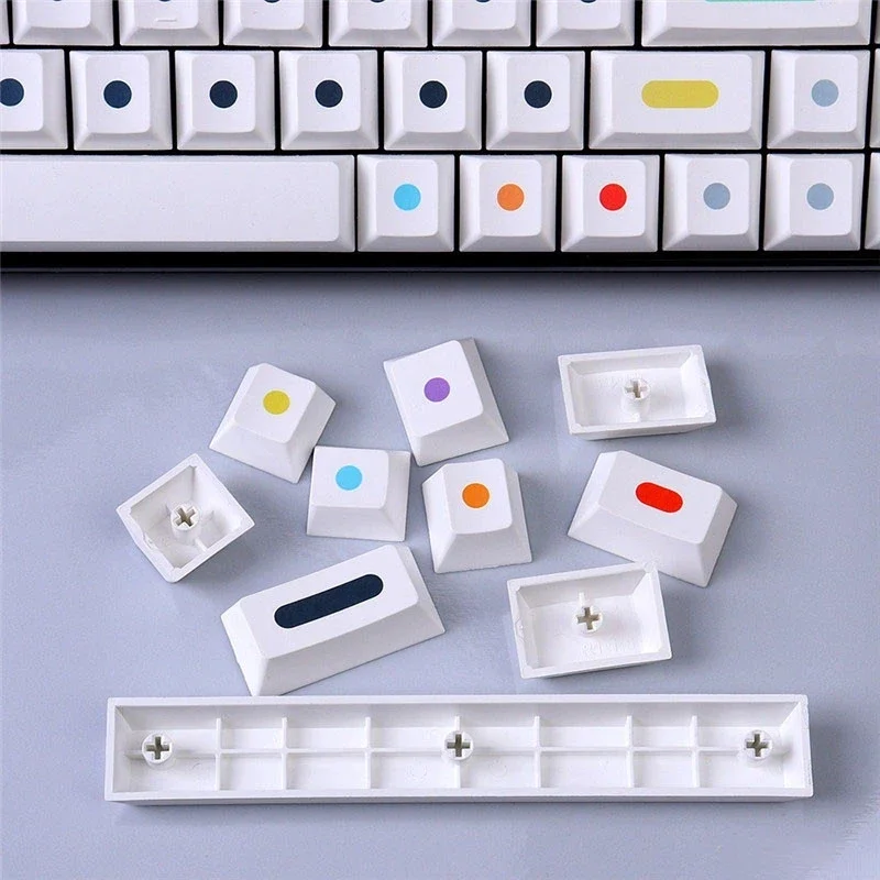 Cherry Perfil PBT Keycaps, GMK pontos coloridos, Custom Dye Sub, Teclado Branco, Teclado Mecânico Gamer, MX Switch, 130 Chaves