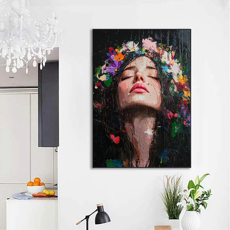Goddess of Spring Elegant Feminine Woman Minimalist Retro Flower Headcrown Poster Canvas Painting Wall Art Picture Bedroom Decor