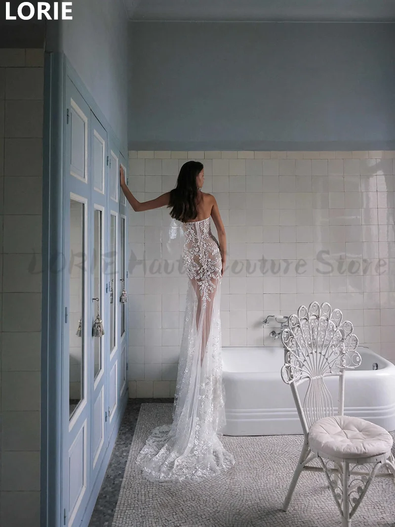 LORIE Mermaid Lace Applique Wedding Dresses Sexy Sleeveless Wedding Gown Sheer Perspective Bride Gowns Customized 2025