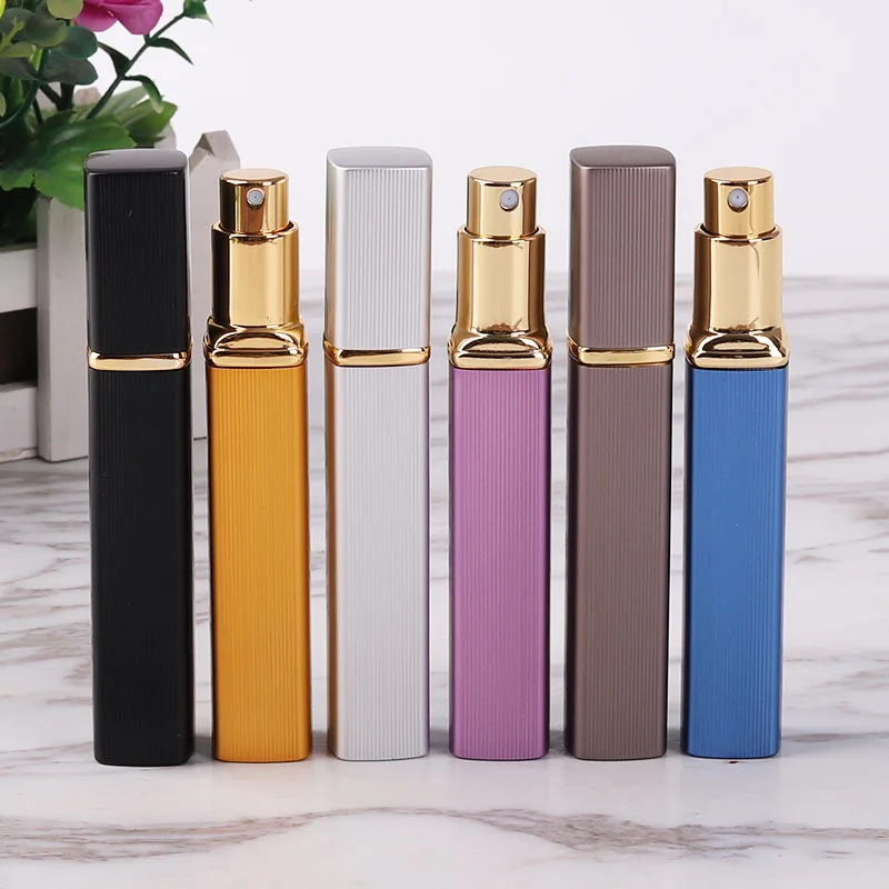 12ml High-Grade Square Perfume Bottle Lipstick Tube Glass Dispenser Bottle Aluminum Spray Bottle Portable Sample Empty Bottle