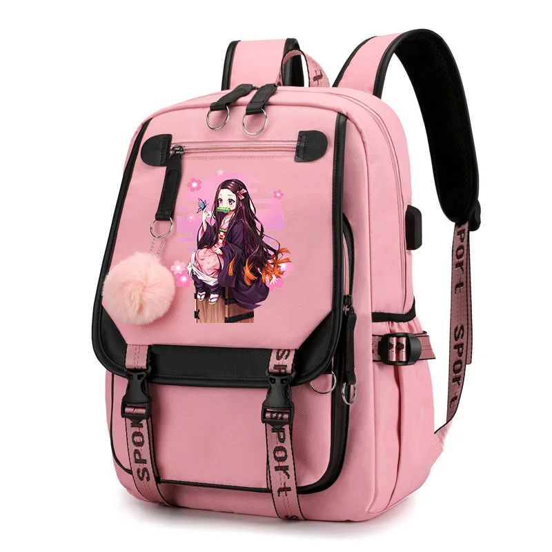 Anime Demon Slayer Backpack Kawaii School Bags Girls Boy Manga Cartoon Large Capacity Bookbag for Teenager USB Charging Backpack