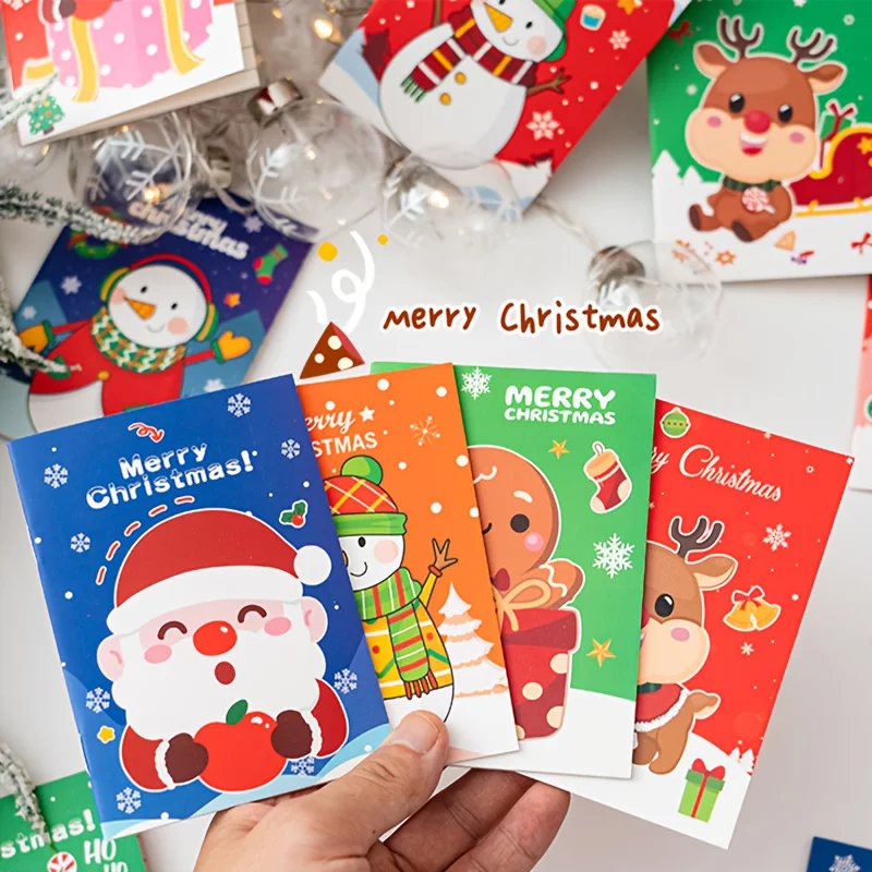 Christmas-Themed Mini Portable Notebooks, Cartoon Prints (Santa Claus / Snowman / Gingerbread Man / Reindeer), Assorted Designs, Holiday Souvenirs, Student Notebooks, Party Favors