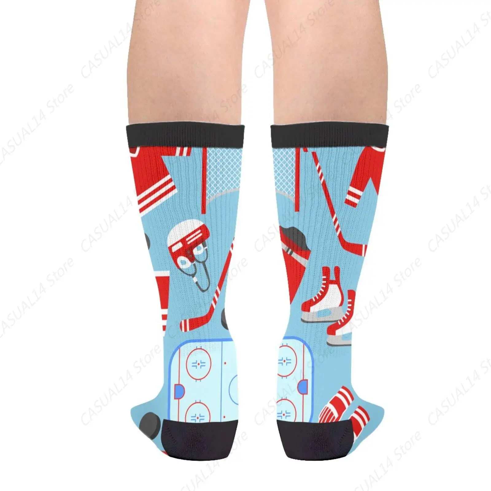 Men'S Novelty Funny Ice Hockey Print Socks Crazy Socks Fashion Casual Socks Print One Size