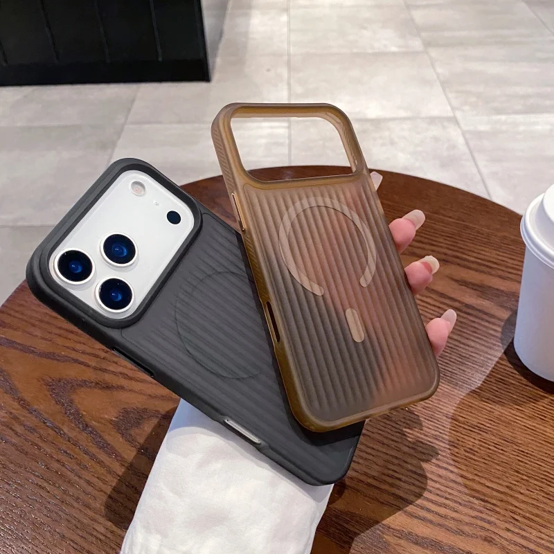 Para magsafe ondulado listra magnética caso de carregamento sem fio para iphone 17 ar 16 15 14 13 12 17 pro max à prova de choque fosco capa