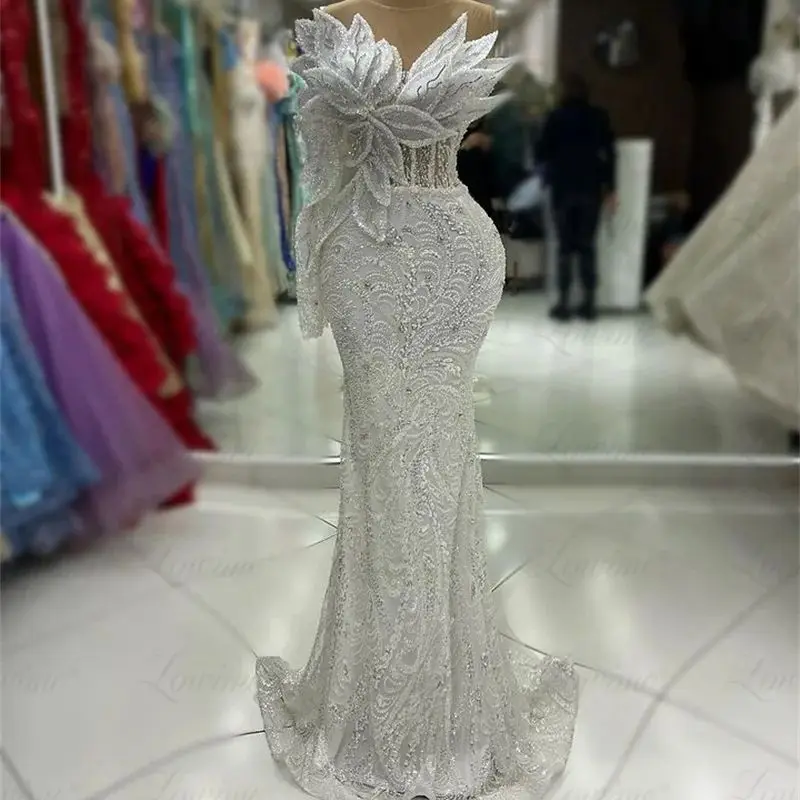 Arabic Evening Dress White Ivory One Shoulder Aso Ebi Crystal Mermaid Prom Dresses Sequined Long Birthday Party Engagement Gowns