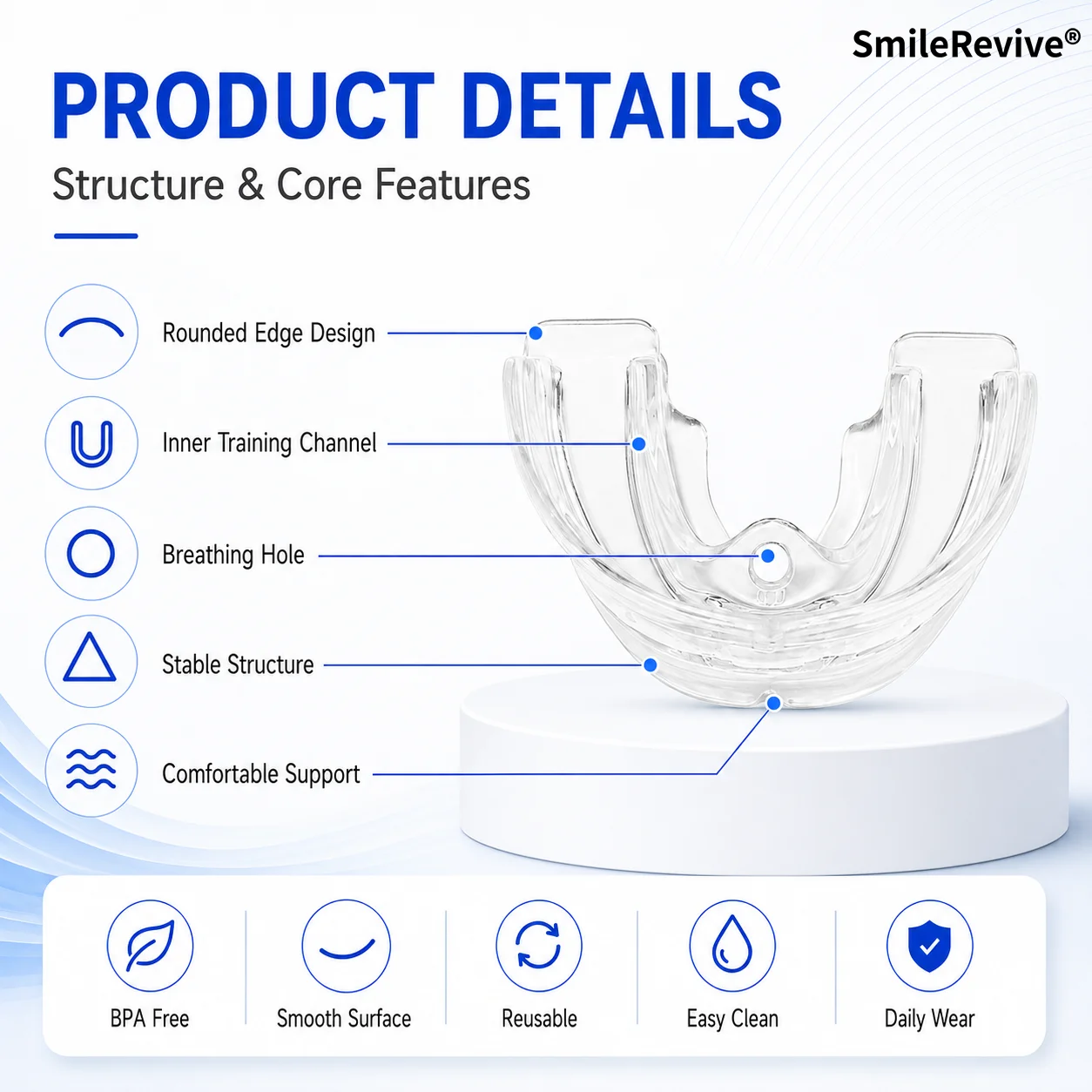 SmileRevive Day Night Wear Myofunctional Orthodontic Trainer Teeth Aligner Straightening Silicone Brace White Class II