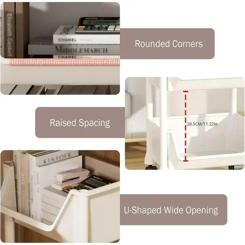 5-Tier Rolling Storage Cart with Wheels Plastic Mobile Utility Organizer Rack Freestanding Space Saving Shelving Unit for Kitchen Bathroom Bedroom Books Home Storage (35x26.5x125cm) view 4