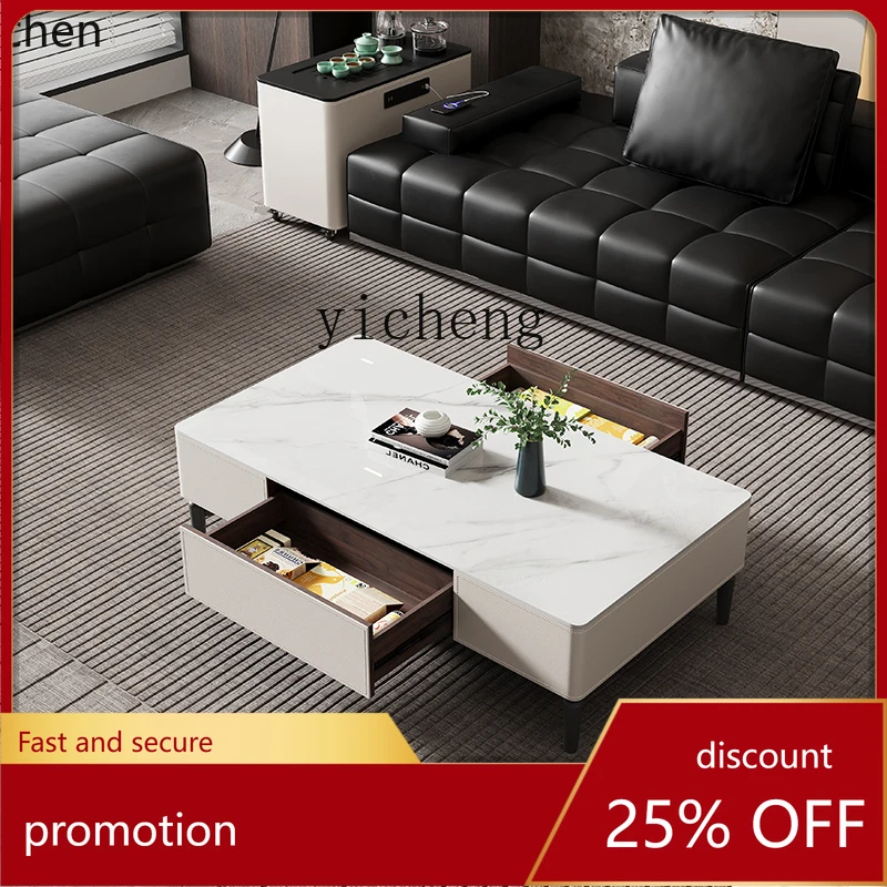 

HXL minimalist rock slab coffee table light luxury high-end living room household small apartment rectangular solid wood black