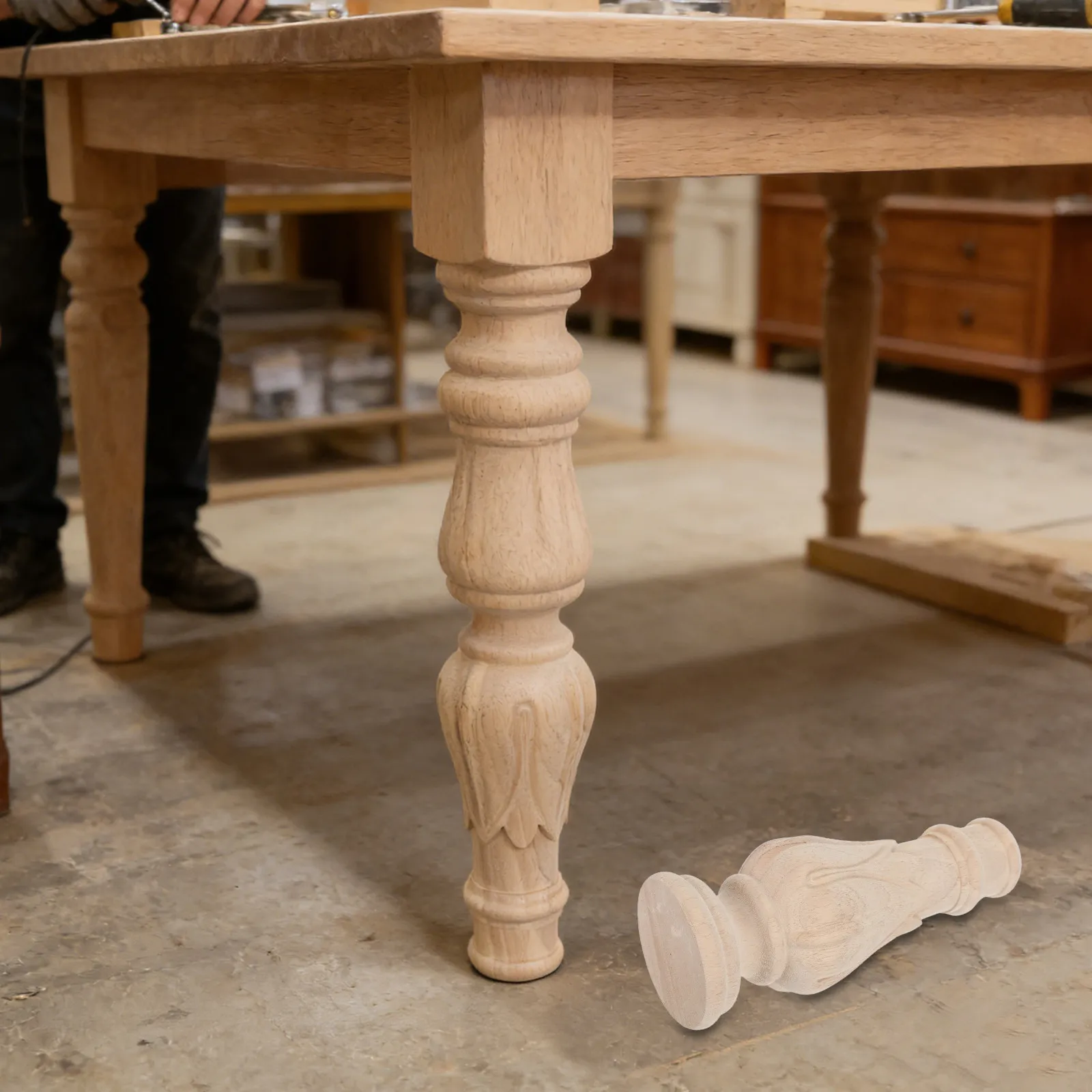 Solid Wood Unfinished European Style Dining Table Legs Classic Carved Pedestal Table Base Feet for Farmhouse Furniture